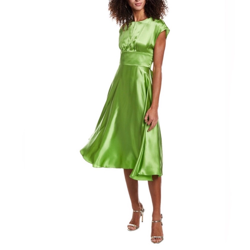 Amanda Uprichard Lime Green Satin Midi Dress